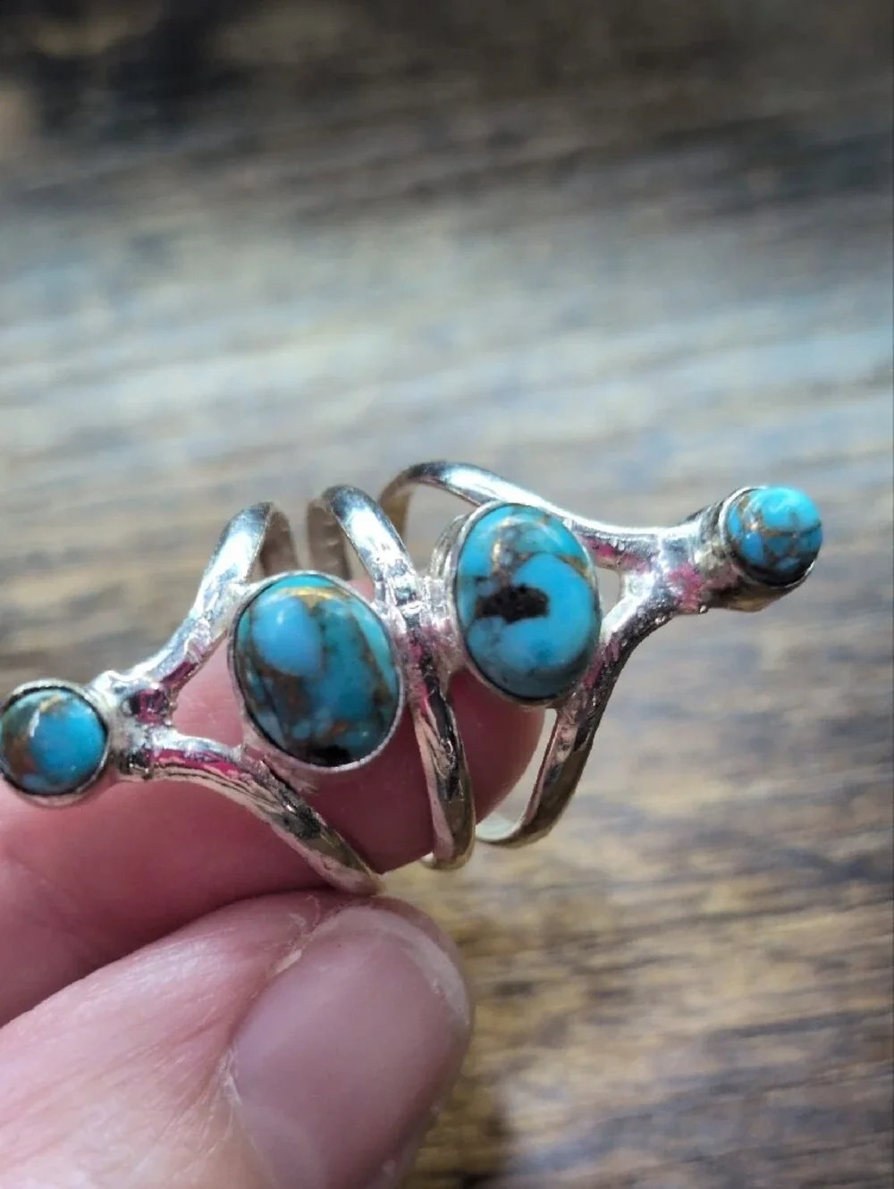 Sterling Silver Turquoise Triple Stone Ring - Blue